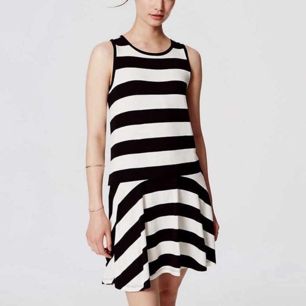 Ann Taylor LOFT Black & White Stripes Fit Flare Dress Size  XXSP
